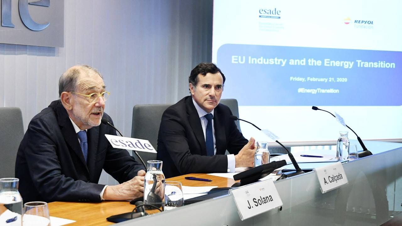 Javier Solana y António Calçada durante la jornada EU Industry and the Energy Transition, organizada por EsadeGeo y Fundación Repsol.
